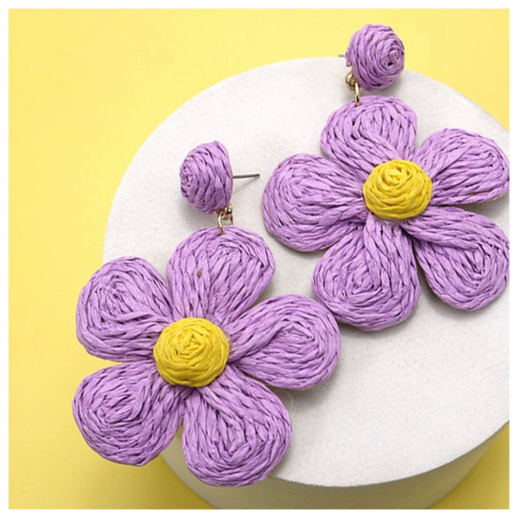 Raffia Daisy Earrings Lavender