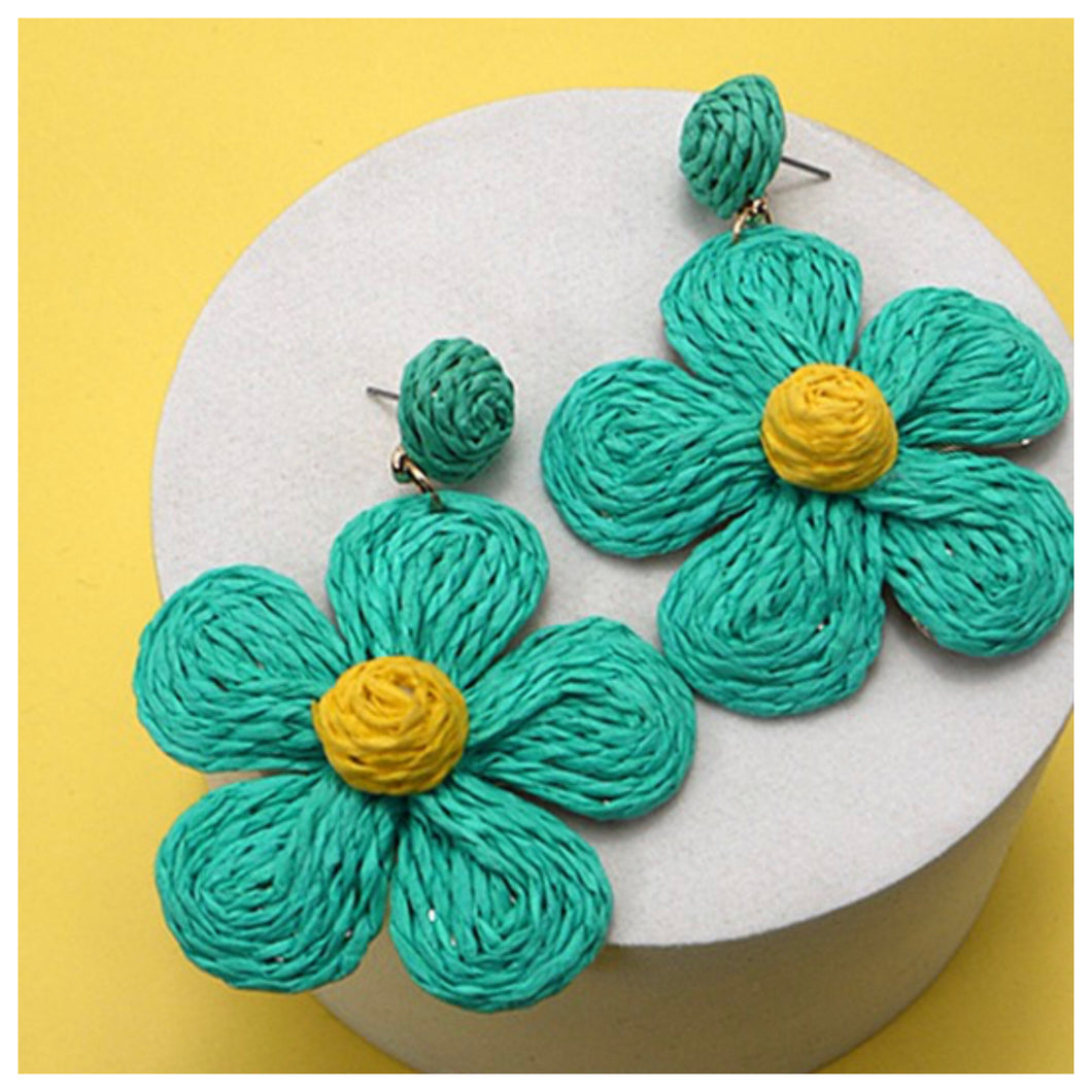 Raffia Daisy Earrings Turquoise