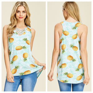 Happy Pineapple Tank- Caribbean Blue