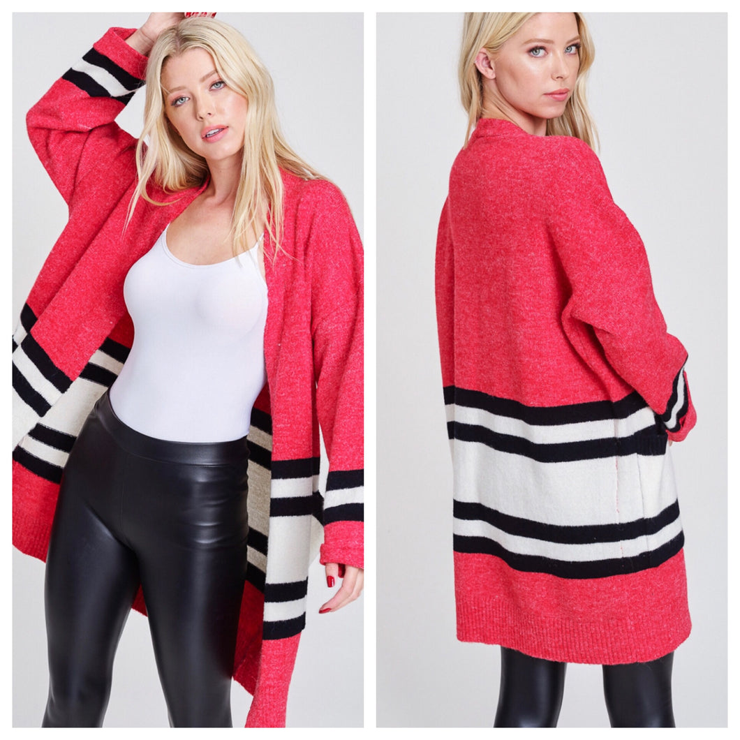 Hot Coral Oversized Cardigan