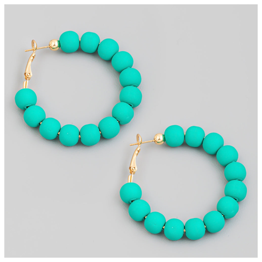 Cleo Beaded Hoops Teal